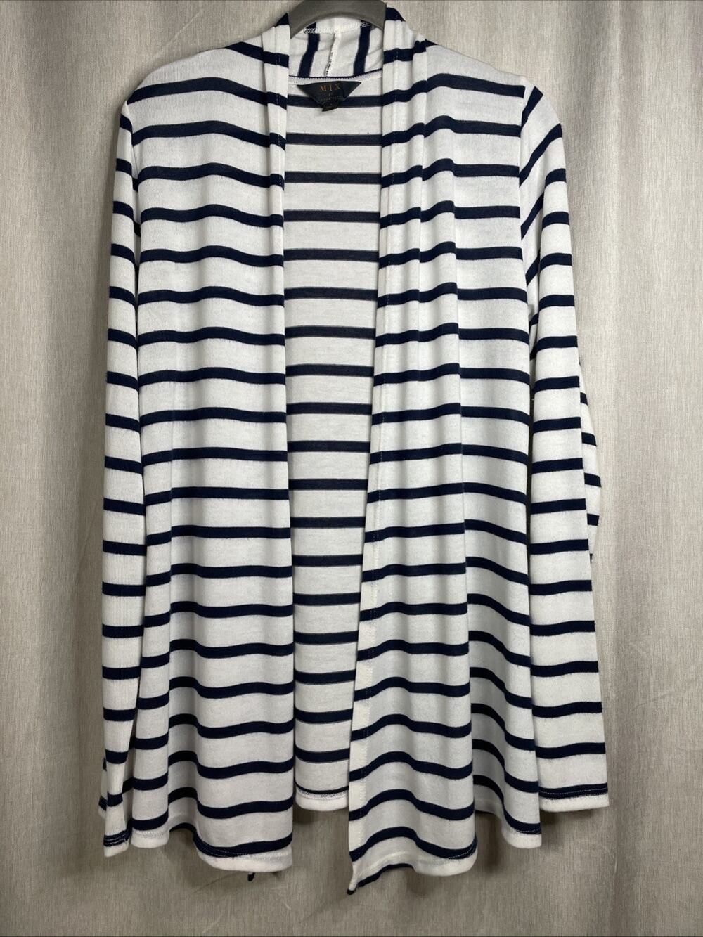 Mix by 41 Hawthorn Women’s White Open Cardigan - Large - White with Navy Stripes